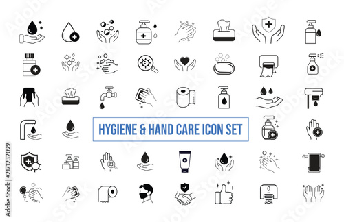 Hygiene & Hand Care Icon Set black color