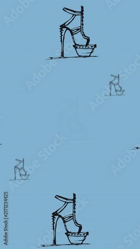Animation of high heels repeated on blue background