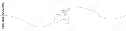 Continuous Line Drawing of a Human Hand Dropping a Vote Ballot Paper Into a Secure Election Box for Democracy