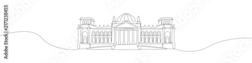 Continuous Line Drawing Vector Illustration of a Grand Classical Government Building Architecture with Columns and Dome