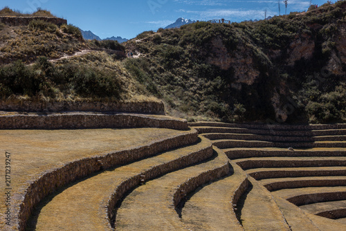 Circular Inca agricultural terraces of Moray in the Sacred Valley, Cusco, Peru.