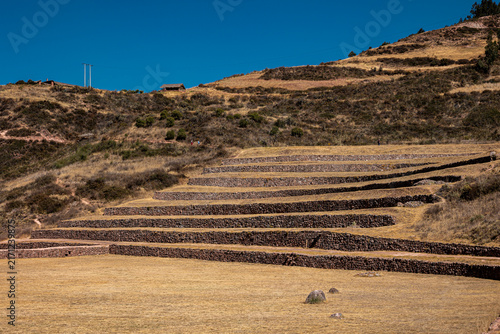 Circular Inca agricultural terraces of Moray in the Sacred Valley, Cusco, Peru.