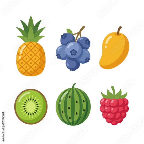 Assorted Fresh Fruits - Pineapple, Blueberry, Mango, Kiwi, Watermelon, Raspberry