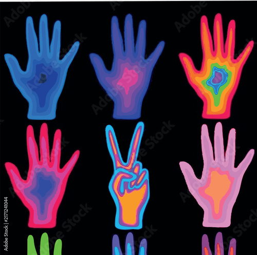 Thermal camera human hands set infrared heat map vision hand gestures vector
