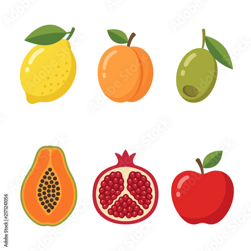 Assorted Fresh Fruits and Olive Collection - Healthy Food Icons