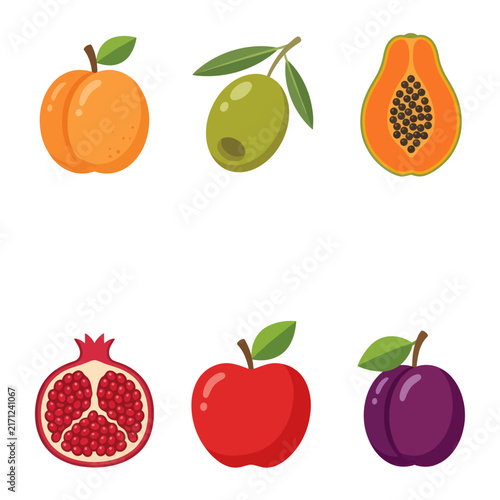 Assorted Fresh Fruits and Olive Icon Set