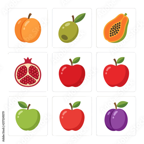 Assorted Fresh Fruits and Olive Icons Collection - Healthy Food Variety