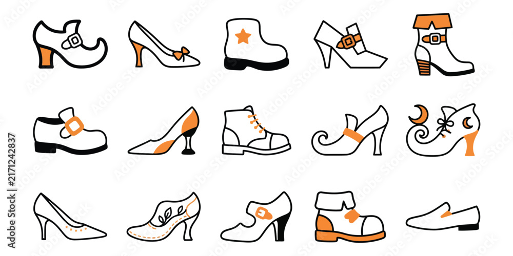 Obraz premium A collection of hand drawn sketches featuring various vintage shoes and boots perfect for a creative halloween themed project