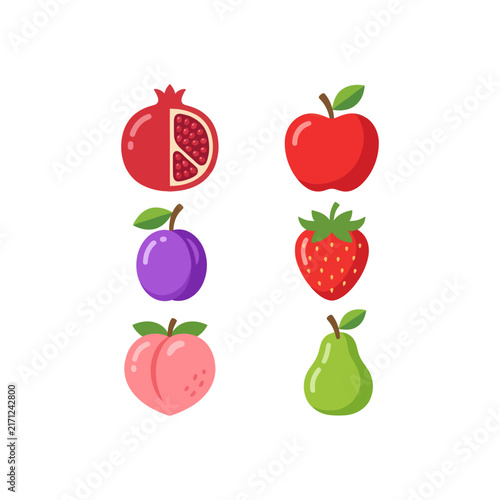 Assorted Fresh Fruits Collection: Apple, Pomegranate, Strawberry, Plum, Peach, Pear