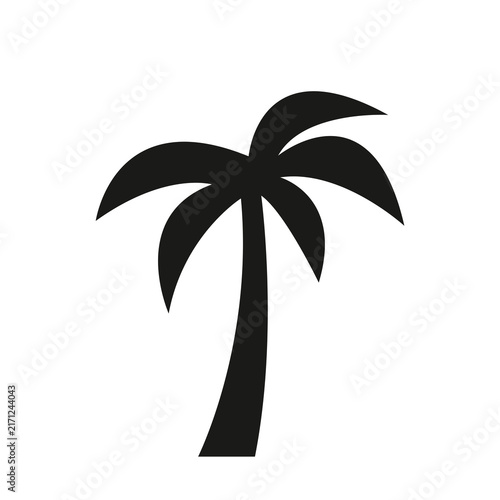 Black silhouette of a tropical palm tree isolated on a white background