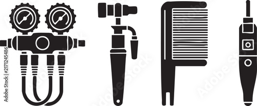 Technical repair and maintenance equipment icons for industrial and mechanical service work