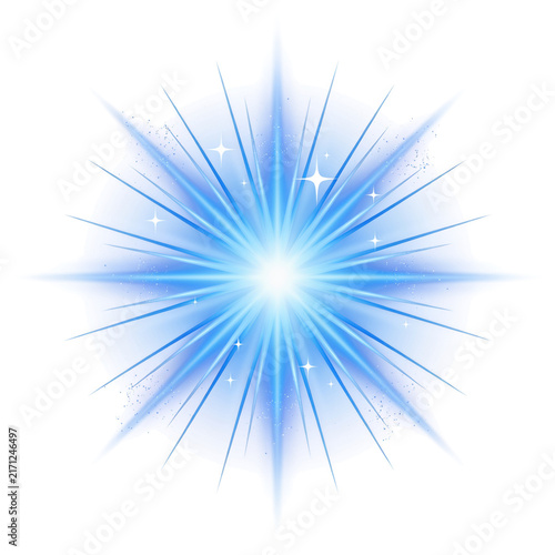 Radiant blue starburst with sparkling light effects and bright glow Isolated on transparent background