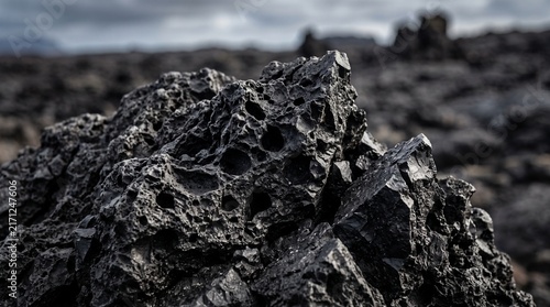 Tapety artystyczne Black volcanic basalt lava rock texture close up