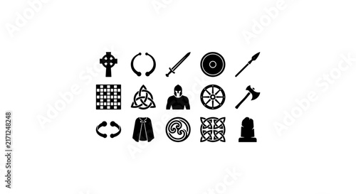 Celtic Icons Set, Medieval Warrior Symbols, Historical Warrior Elements, Ancient Celtic Knots, Vector Graphics