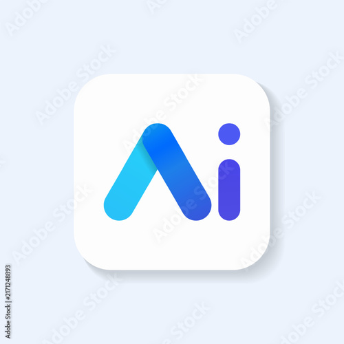 Artificial intelligence AI logo icon with blue gradient typography on a rounded square button, modern tech symbol vector illustration isolated on white.