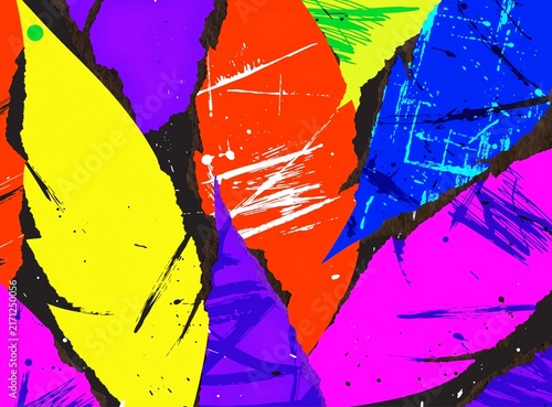 Glowing neon background illustration of a vibrant abstract painting with bright colorful brushstrokes
