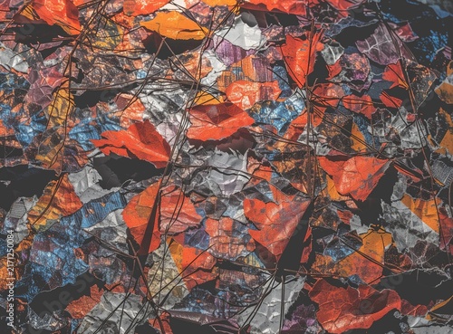 Background illustration of a textured abstract pattern featuring bold red and charcoal tones