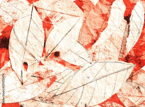 Abstract autumn leaf pattern with warm orange, red, and white textured elements
