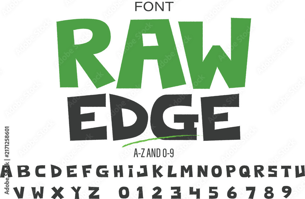 Naklejka premium Raw Edge - Bold Cutout Display Font | Playful Tribal Papercut Alphabet & Numbers Vector