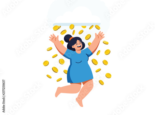Happy Woman Celebrating Money Rain