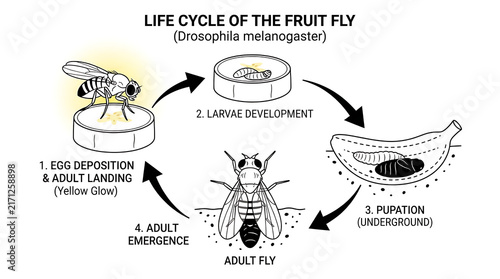 Simple Fruit Fly Life Cycle Diagram Showing Transformation Stages in