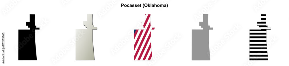 Obraz premium Pocasset (Oklahoma) blank outline map set