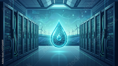 Data Center Hosting Sustainable Energy Solutions With A Glowing Water