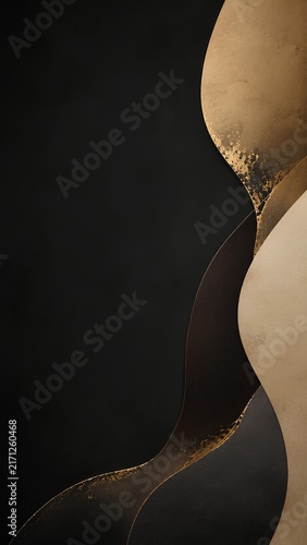 黒と金の波打つ抽象的なテクスチャ / Abstract wavy texture with black and gold layers (Generative AI)