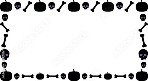 Spooky Halloween Skull & Bones Corner Border – Black and White Silhouette Frame