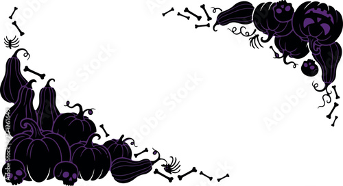 Spooky Halloween Skull & Bones Corner Border – Black and White Silhouette Frame