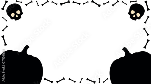 Spooky Halloween Skull & Bones Corner Border – Black and White Silhouette Frame