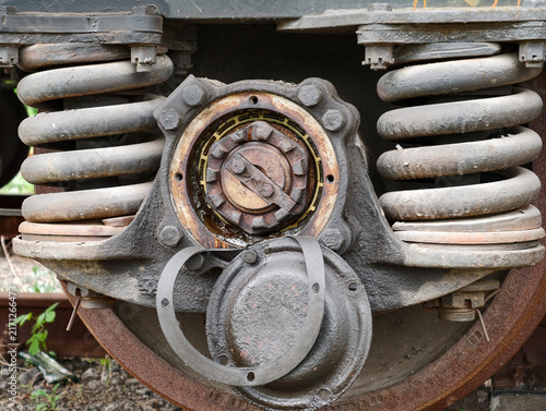 Canvastavla Freight wagon bogie showing railway bearing overhaul with wheel and spring suspe