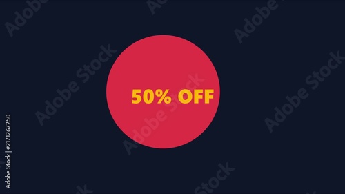 50% off sale promotion animation with red circle badge for retail marketing and e-commerce business advertising 4k