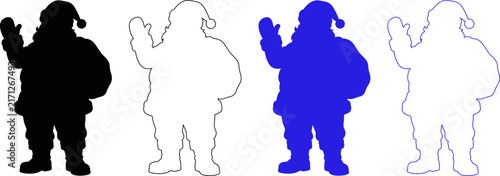 Set of santa claus silhouettes in various colors and styles