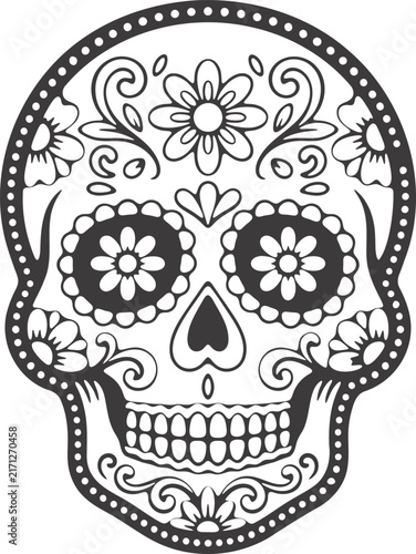 Decorative sugar skull with floral patterns and traditional mexican day of the dead style art