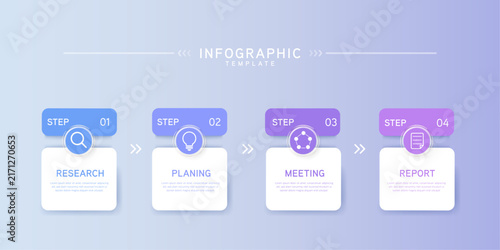 Infographic labels with icons and Neomorphism 4 step. Liquid glass and Banner. Vector illustration.	