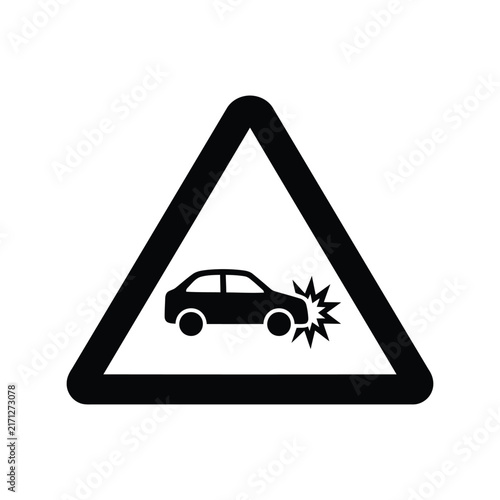 Car crash warning sign icon representing road accident hazard and traffic safety alert.