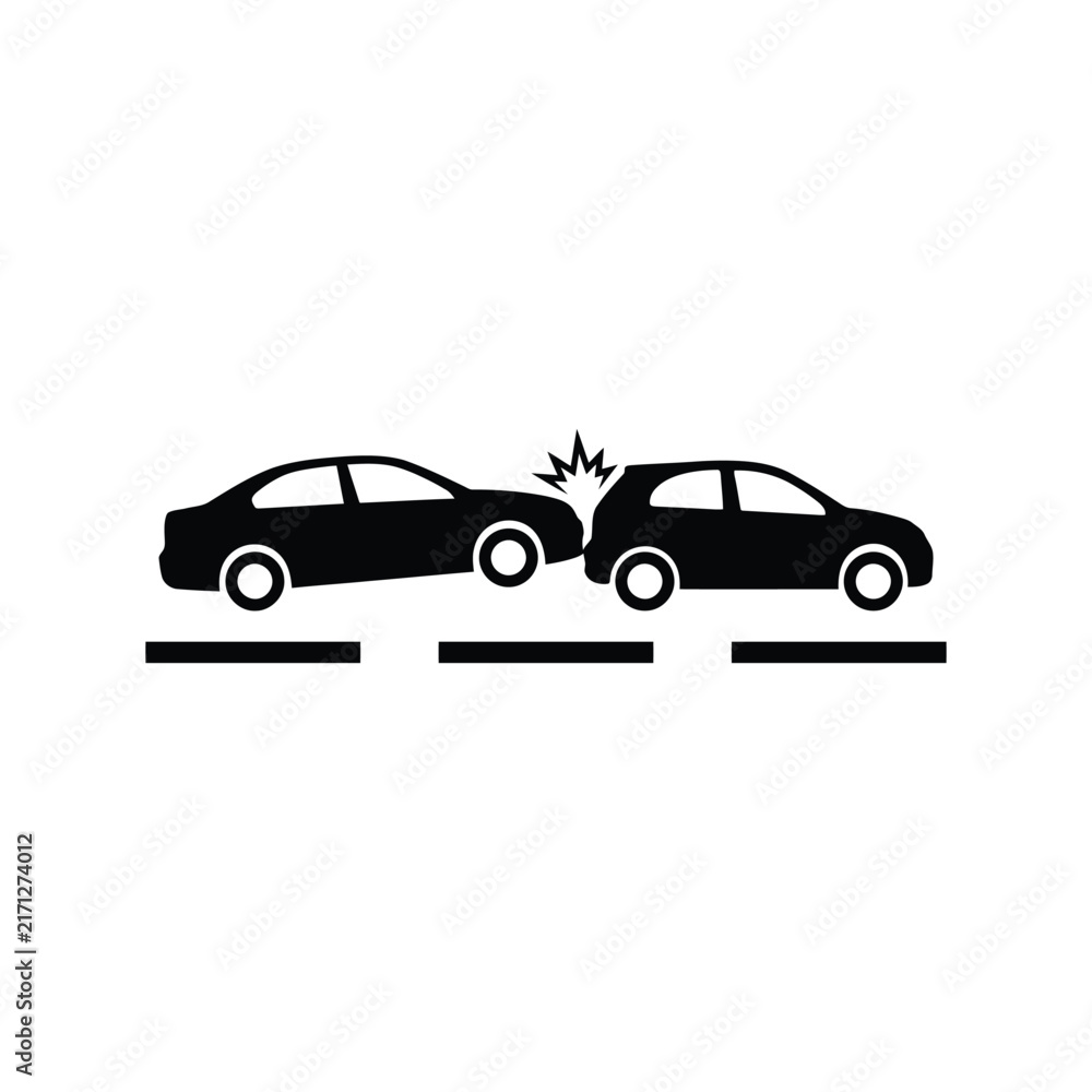 Obraz premium Car crash icon showing a rear end vehicle collision on a road