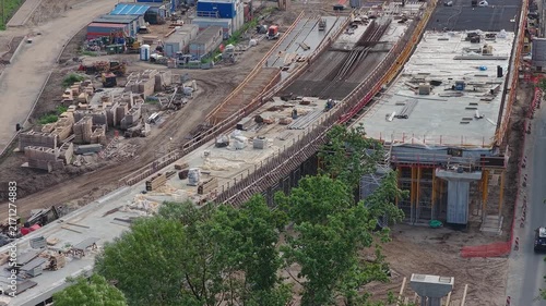 Vista Aérea de Canteiro de Obras para Construção de Infraestrutura e Fundação de viaduto