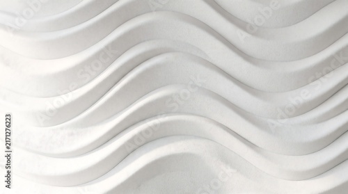 Minimalist white 3D wavy acoustic wall panel background with soft light and shadow texture