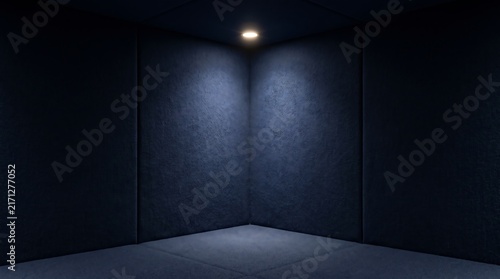 Empty Padded Isolation Room with Single Overhead Light in a Dark Architectural Corner Interior