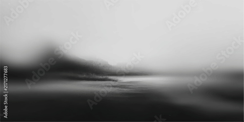 Obraz na plátne Misty Morning Fog Over Blue Cloudy Sky with Soft Light, Abstract Smoke, Stormy W