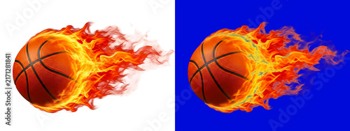 Basketball on fire with intense flames and smoke effect isolated on white and blue backgrounds for sports and competition concepts isolated on a transparent background