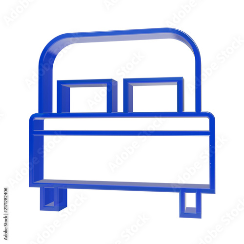 Quadro su tela 3D blue glossy outline of a double bed with a headboard and pillows, isolated on