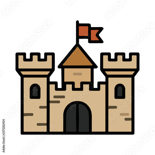 Quadro su tela Cartoon Illustration of a Medieval Castle with Flags and Battlements
