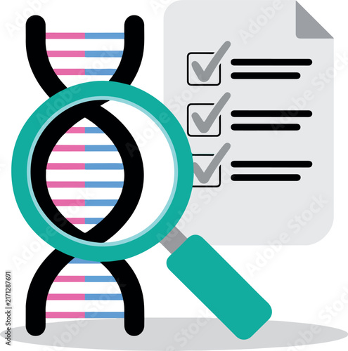 Magnifying glass examining dna strand checklist
