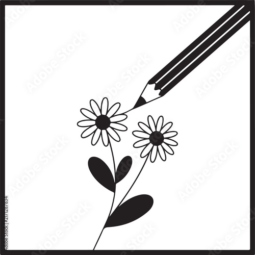 Pencil drawing two daisies with sketching effect