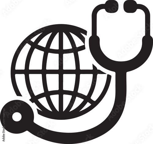 Global health stethoscope icon with world