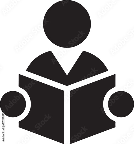 Simple person reading an open book icon