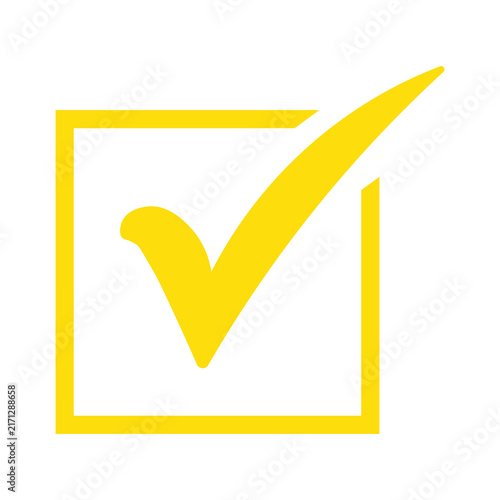 Yellow check mark icon inside a square box representing a successful task completion
